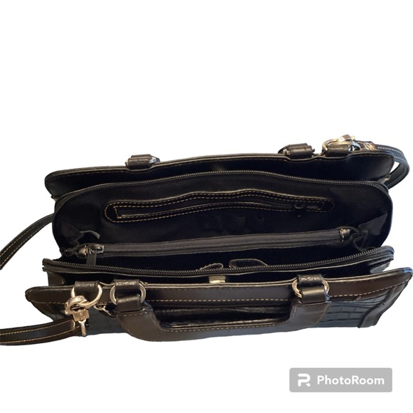 Vtg Leather Marc Chantal Western Style Top Handle Croc Embossed  Leather Satchel - Picture 11 of 14